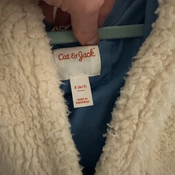 Cat & Jack hoodie Sherpa sz 6-7 blue monster full zip up sweatshirt fall winter - Picture 5 of 14